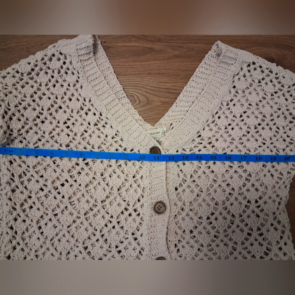 Artelier Cream Open-Knit Cardigan, Size Medium - Picture 3 of 8